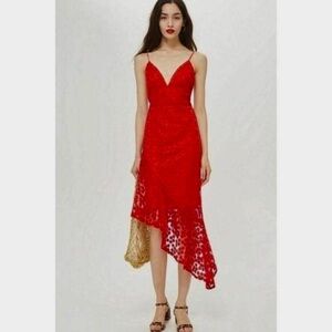 Topshop Red Valentine Asymmetrical Lace Dress Size 4